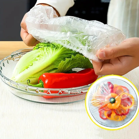 100pcs Food Storage Elastic Covers – Disposable Plastic Wrap Lids for Bowls & Plates