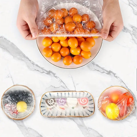 100pcs Food Storage Elastic Covers – Disposable Plastic Wrap Lids for Bowls & Plates