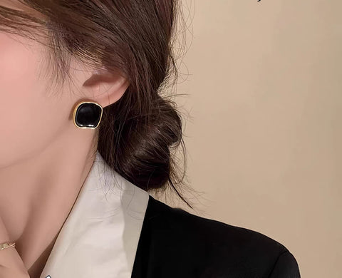 Elegant Black French Square Earrings for Women