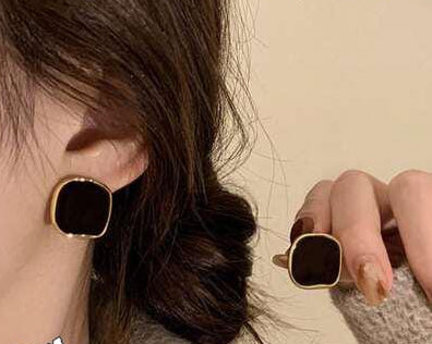 Elegant Black French Square Earrings for Women