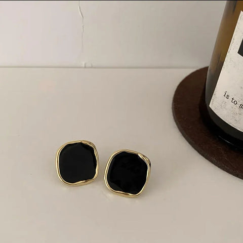 Elegant Black French Square Earrings for Women