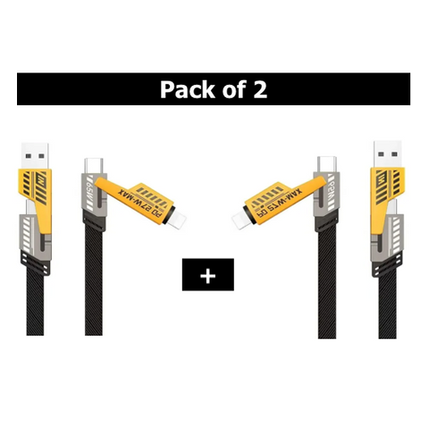 4-in-1 Fast Charging Data Cable (Pack of 2) | USB-C & Lightning – Black/Yellow