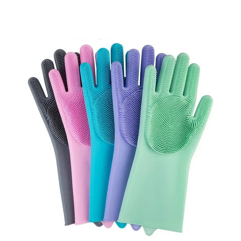💧 2-in-1 Silicone Cleaning Gloves with Built-In Scrubber – Easy, Fast & Hygienic Dishwashing
