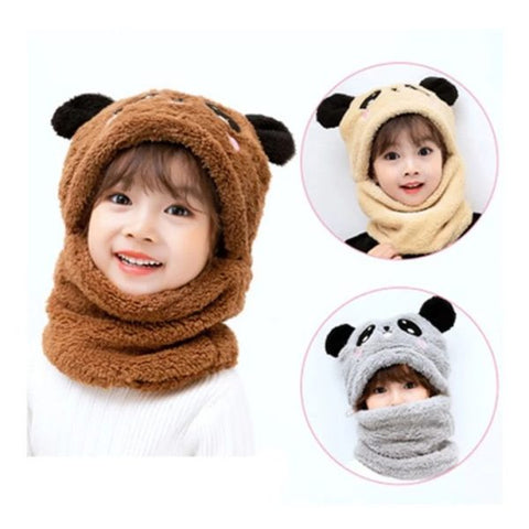 Cartoon Panda Winter Cap – Cozy Wool Hat & Neck Cover for Children