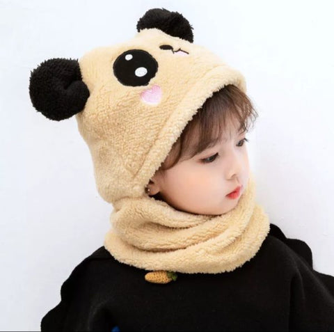 Cartoon Panda Winter Cap – Cozy Wool Hat & Neck Cover for Children