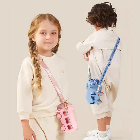Kids Water Bottle with Strap – School Bus Design, Leak-Proof & Portable